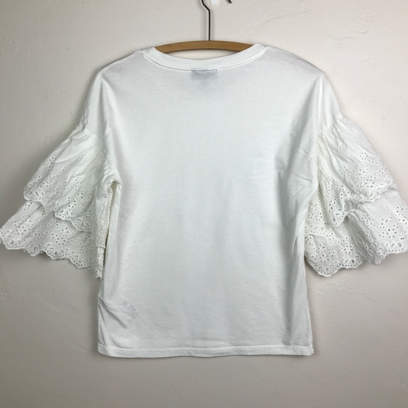 TOPSHOP White Eyelet Double Layer Sleeve Tee Shirt - Picture 6 of 15